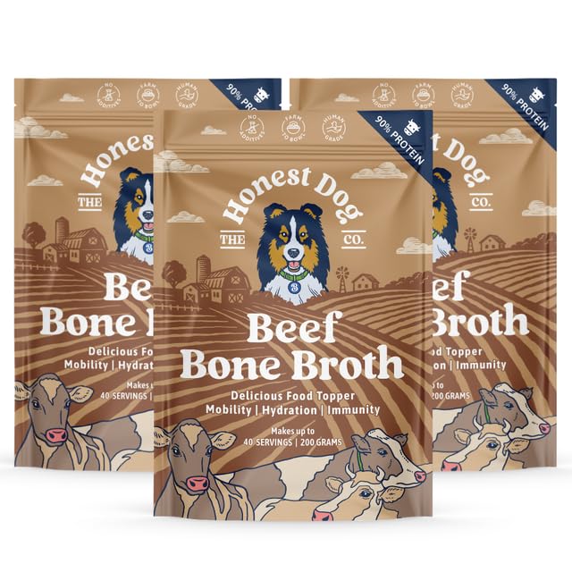 Honest Dog Co. Beef Bone Broth for Dogs & Cats with Collagen & Protein