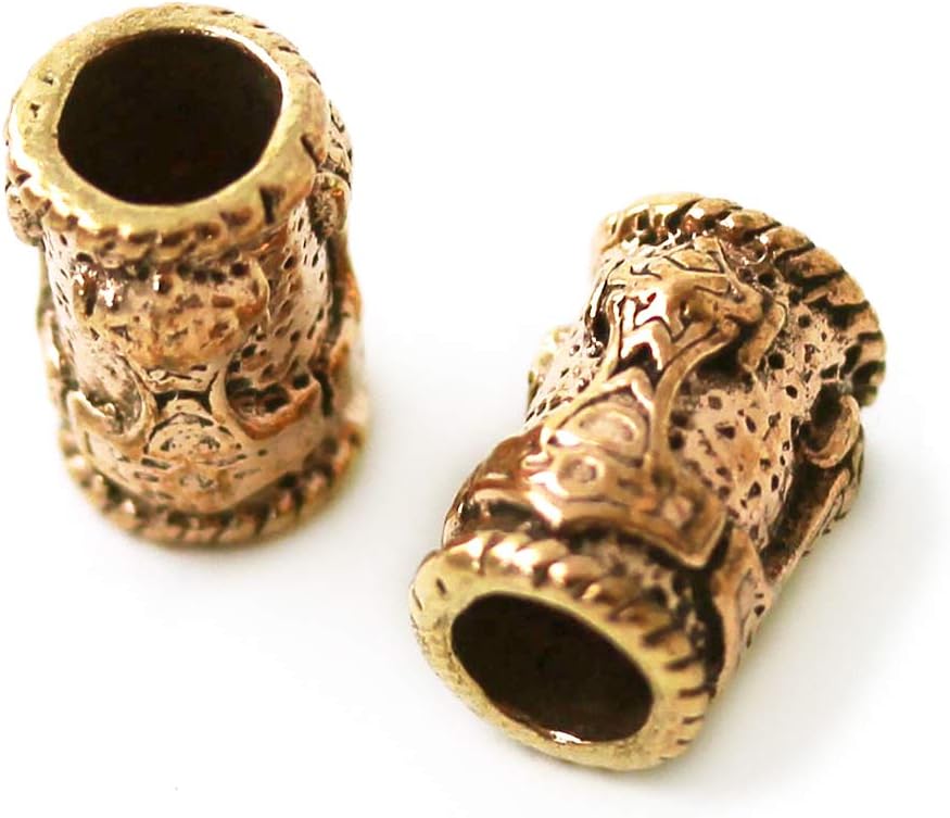 LynnAroundLynnAround Bronze Norse Thors Hammer Beard Beads Rings, Dreadlock Viking Pirate Medieval Hair Beads, Pagan Jewelry