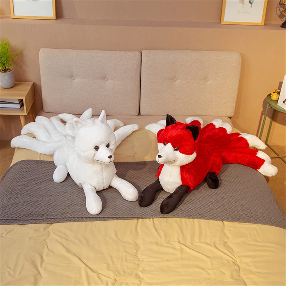 Realistico Nove Code Volpe Peluche Giocattoli Peluche Animale Peluche Nove Code Volpe Bambole Decorazione Della Casa per Bambini/Ragazze Regalo Di Compleanno 32 * 63 cm Bianco