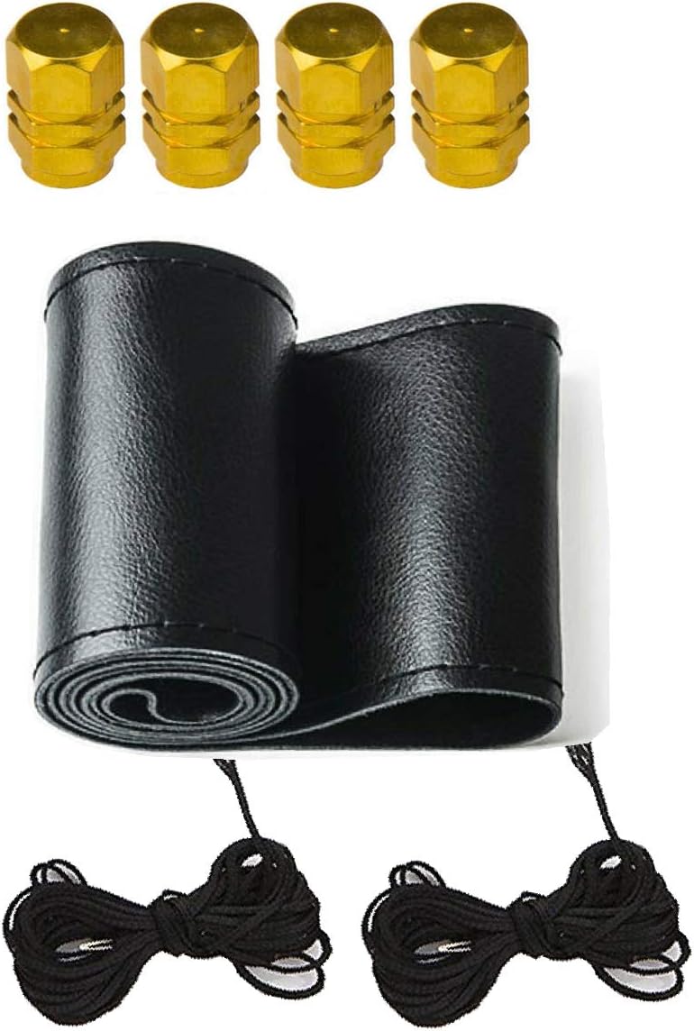 Genuine Leather Universal Fit 13-15 inch Car Truck Steering Wheel Cover, Lace Up, Stitch On Wrap, DIY Stitch w/Needle Thread