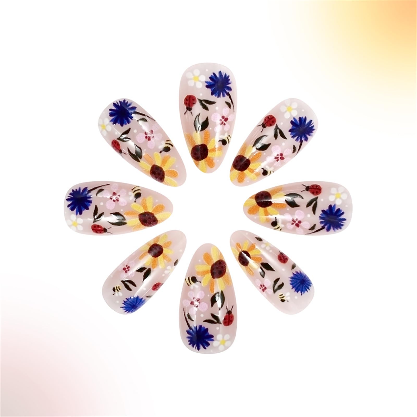 24Pcs Alla Moda Breve Lucido Premere Unghie Con Motivo Fiore Mandorla Stick Su Unghie Fal Unghie Per Autunno E Inver