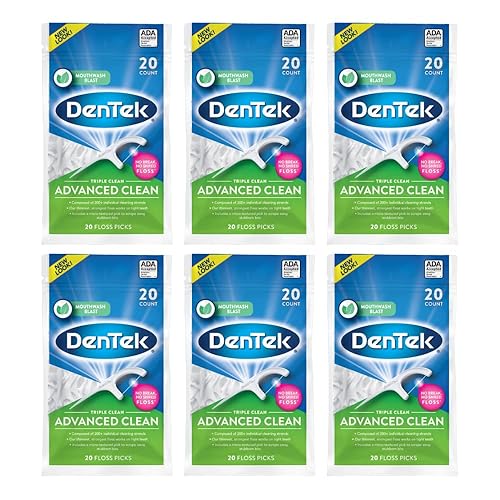 DenTek Triple Clean Advanced - Púas de hilo dental limpias sin roturas y sin triturar 20 unidades paquete de 6