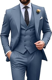 Mens Suit Slim Fit 3 Piece Double Breasted Suit Men Formal Tuxedo Set Casual Wedding Prom Groom Suits