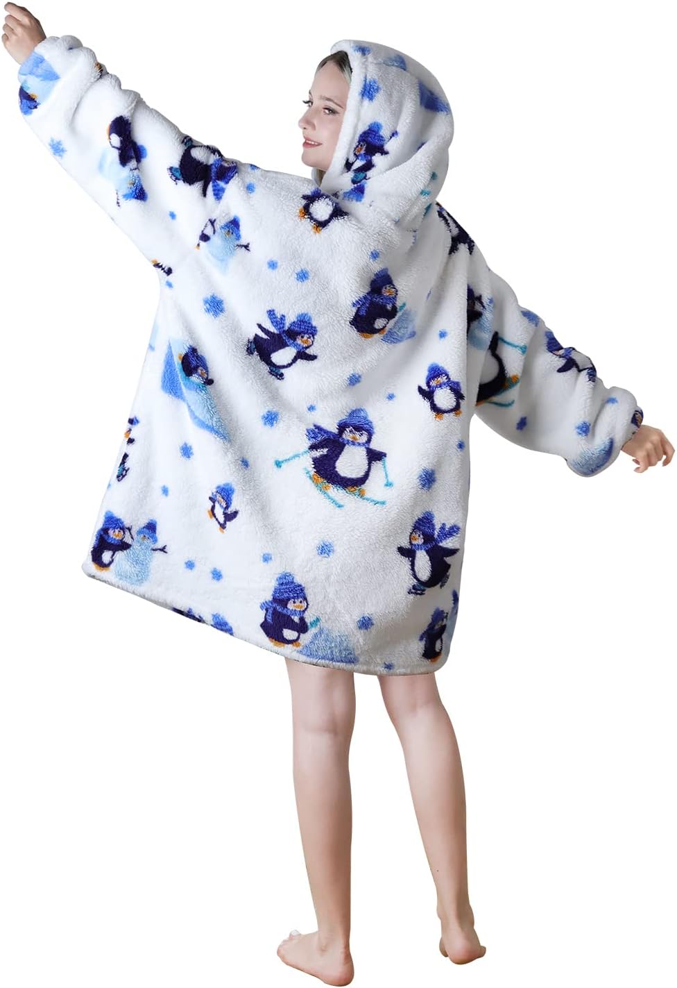 Queenshin Wearable Blanket Hoodie, Oversized Flannel Comfy Sweatshirt for Adults,Warm Cozy Hooded Body Blanket - Image 3