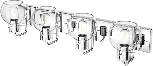 Miniatura 3 de Tipace Moderna lámpara cromada para tocador de baño, 4 luces, globo de cristal, 4 luces, de acero inoxidable, iluminación de baño de granja (no