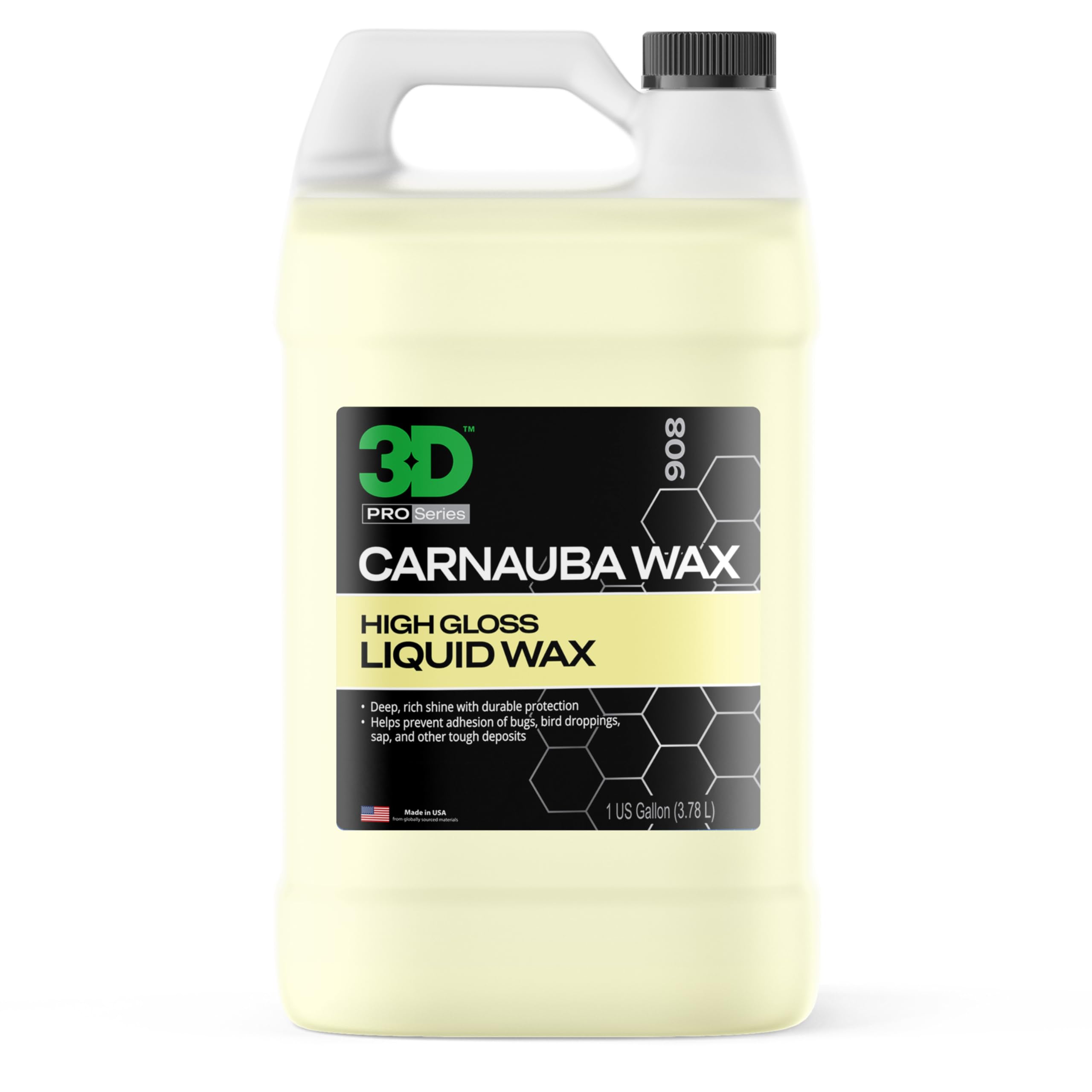 3D Carnauba Wax – Liquid Brazilian #1 Grade Wax for Deep Gloss & UV Protection | Easy Application | Safe on All Paint | Non-Staining Formula | Made in USA | 1 Gallon