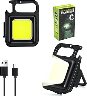 COB Keychain Work Light, 2 Pack Keychain Flashlight 1000 Lumen, Emergency Light with 4 Light Mode Magnetic Work Light and Folding Bracket Bottle Opener, Portable Flashlight for Camping Hiking Walking