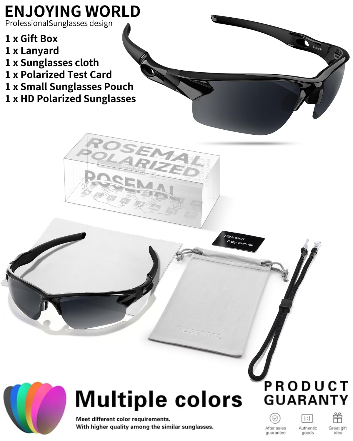Rosemal Occhiali da sole polarizzati per uomo donna occhiali da sole da corsa sport ciclismo guida pesca baseball golf TAC UV400 TR90