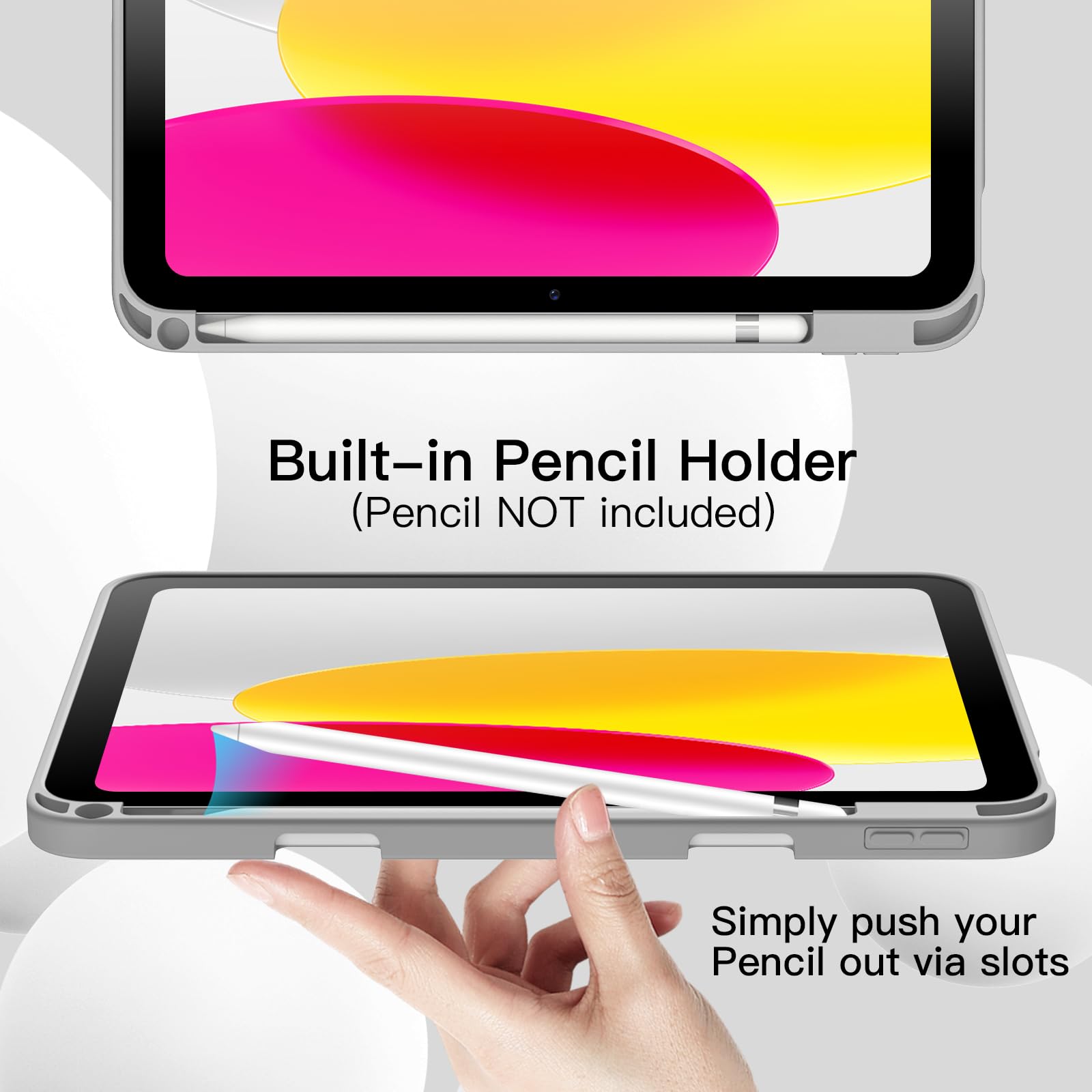 JETech Case voor iPad (A16) 11e/10e Generatie (2025/2022), met Pencil Houder, Slank Tablet Hoes Cover met Zachte TPU Achterkant Automatisch Wekken/Slapen (Zilver