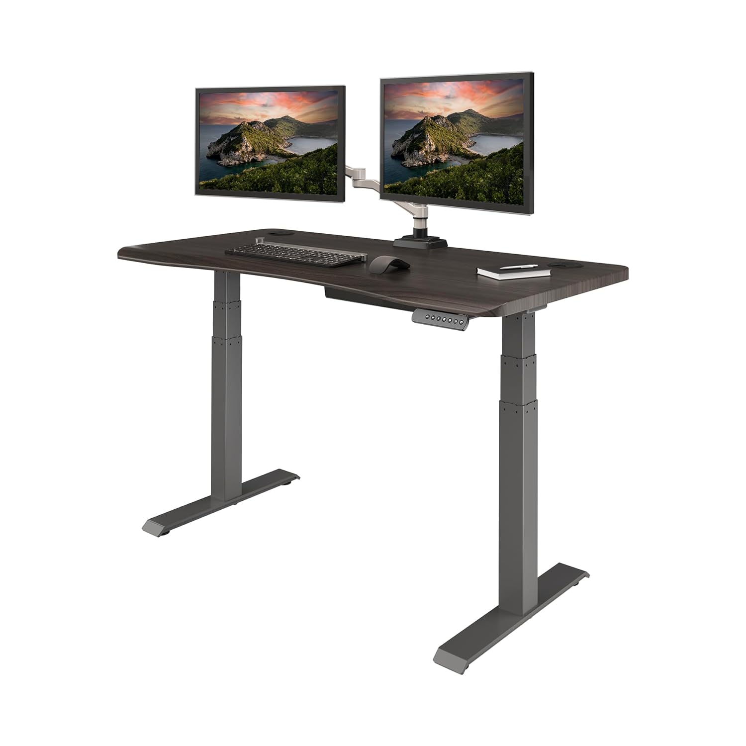 Vari Ergo 54x26 Electric Standing Desk Height Adjustable Sit Stand VariDesk Curved Waterfall Edge 4 Memory Settings Quick