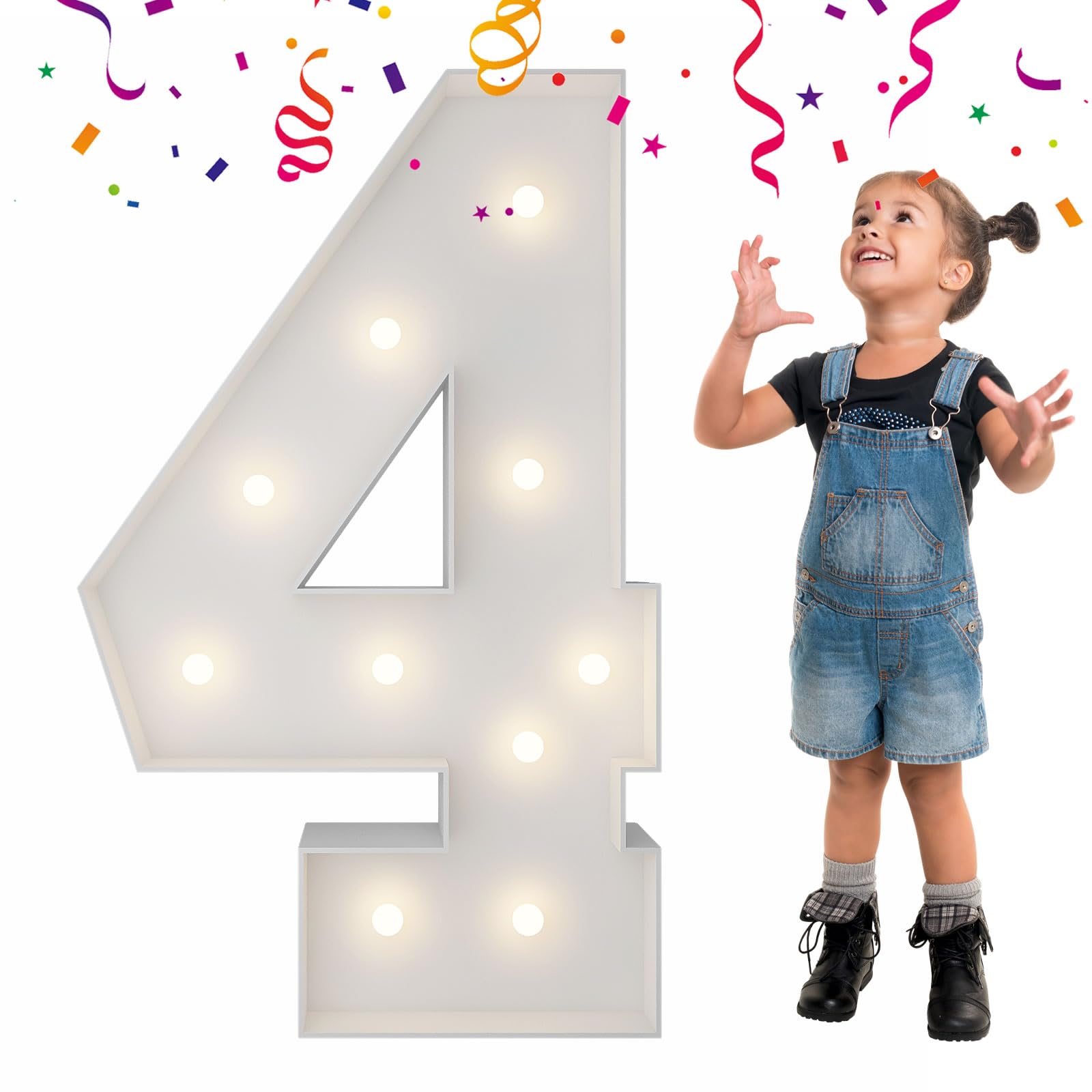 3FT Light Up Numbers Letters, Mosaic Numbers for Balloons, Marquee Light Up Letters, Giant Mosaic Balloon Number 4 for 4th 40th Birthday Decorations, 40th Anniversary Party Decor