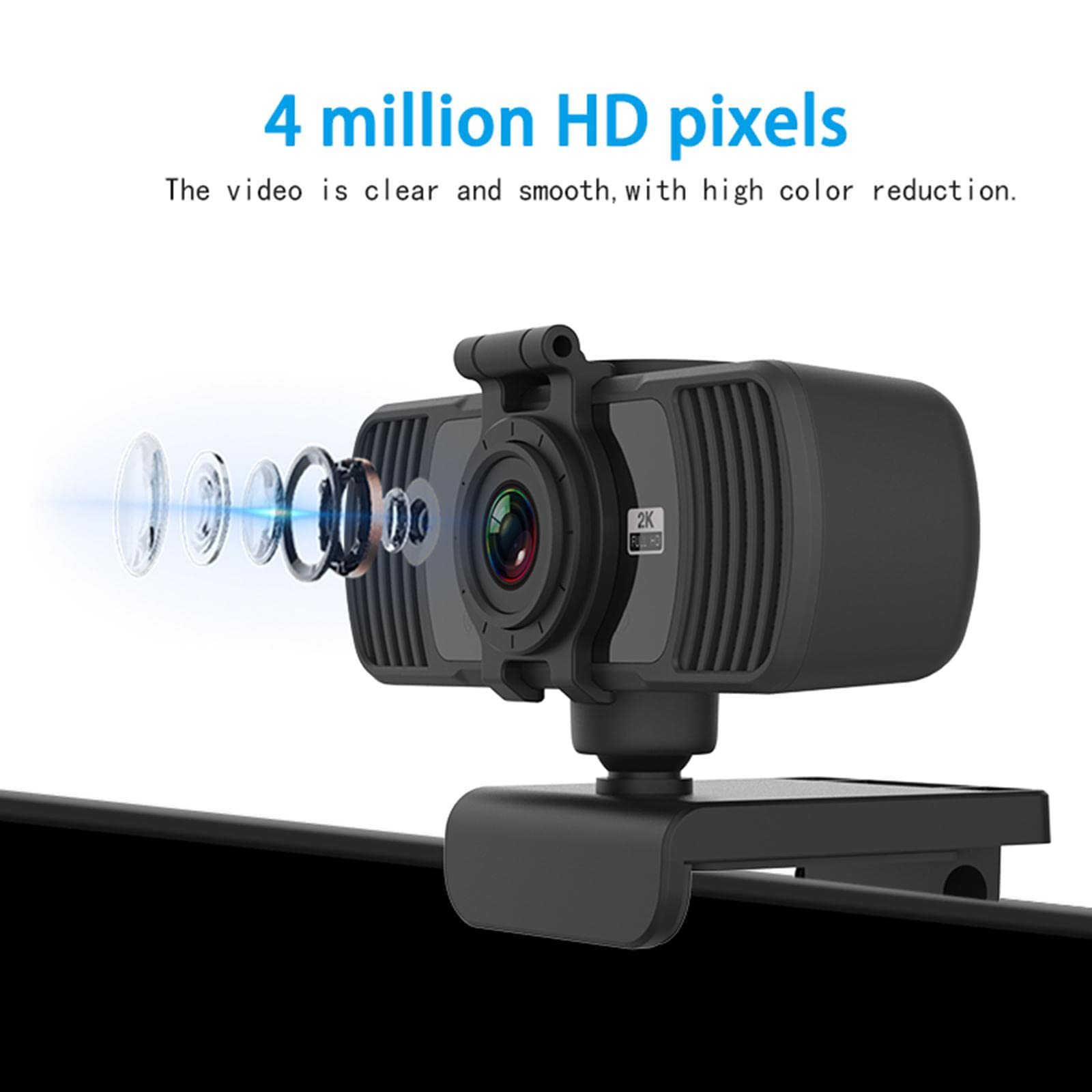 Webcam 2K con Micrófono Integrado para Cámara de Computadora con Enfoque Automático Luz para Videollamadas Protección de Privacidad