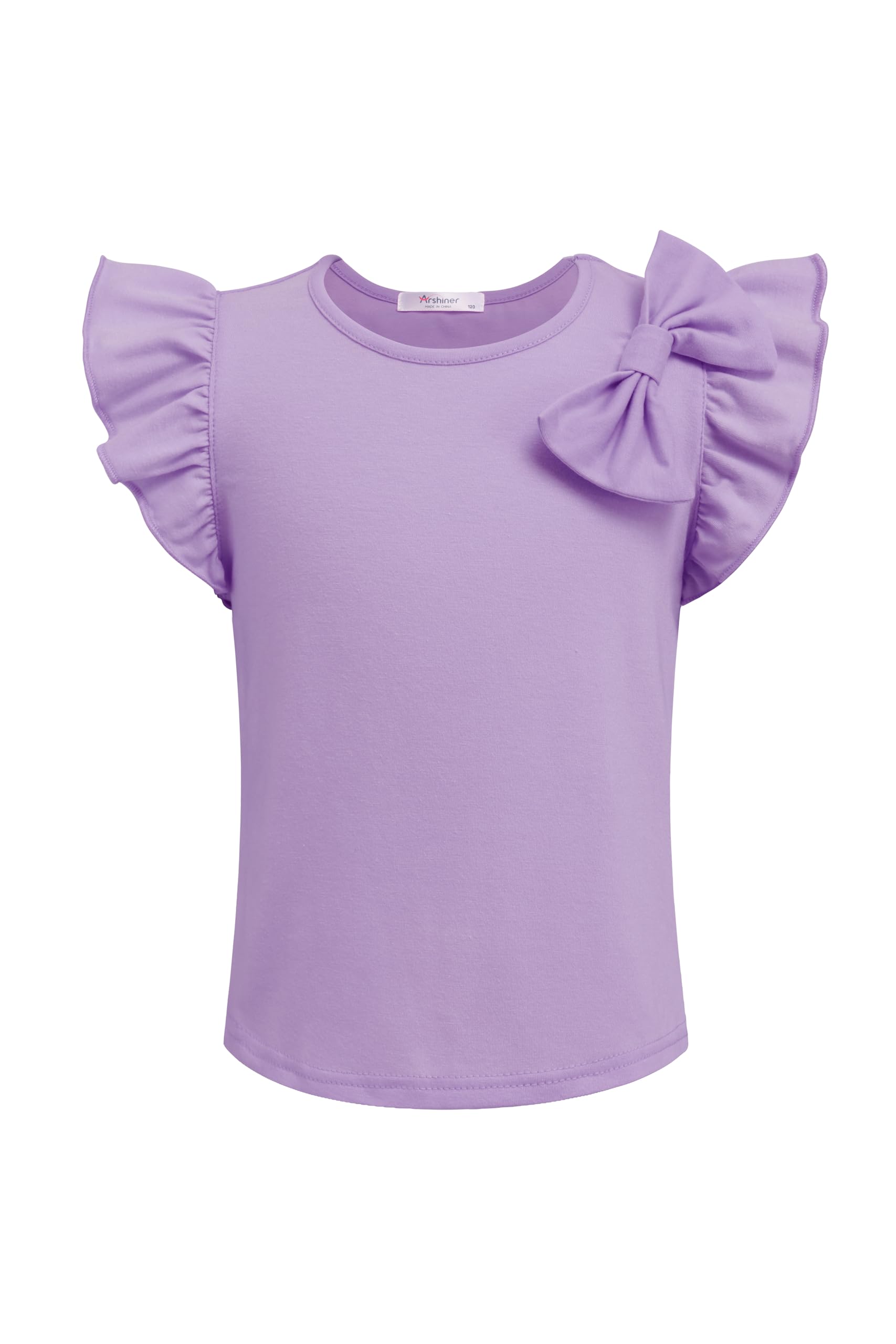 Arshiner Niña Camiseta Pajarita Niño T-Shirt Verano Color Sólido Algodón Manga Corta Cuello Redondo Elegante Moda Shirt para Niña 4-13 Años