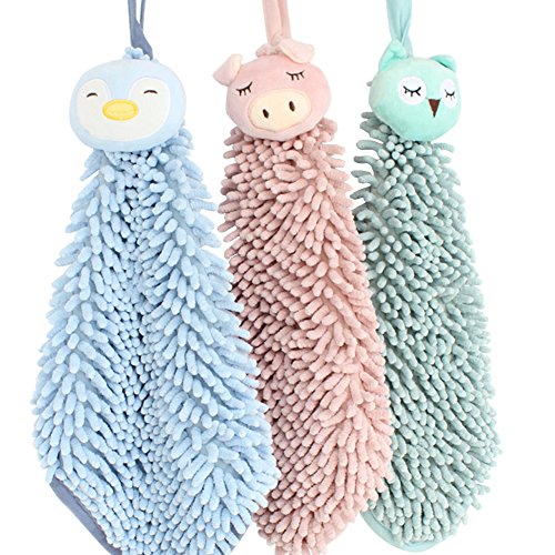WINGOFFLY 3pcs Absorbent Hand Towel Set Chenille Microfiber Soft Kitcken Wash Towel