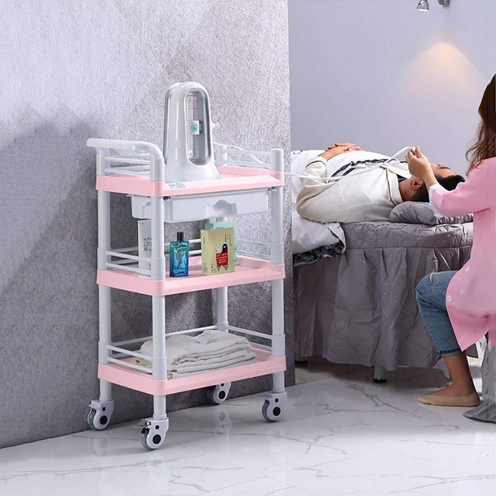 Ruchome Wózki Stojak Do Przechowywania Wózek Do Serwowania Wózek Medyczny 3-Poziomowy Wózek Na Sprzęt Medyczny Na Kółkach, Heavy Duty Abs Salon Kosmetyczny Wózek Użytkowy Z Szufladami Wiadro Na