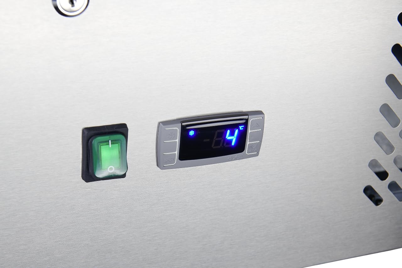METRO Professional Banco Refrigerato GDS3600, in acciaio inox, 97 L, tavolo da lavoro, raffreddamento a ventola, con serratura, 220 W, 4 cassetti, argento