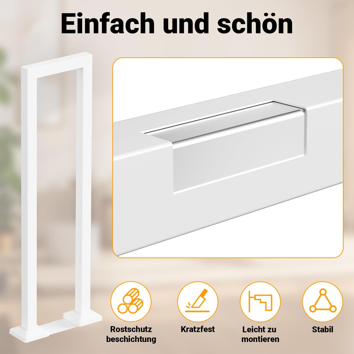 Rampe d'escalier en métal inoxydable carré, garde-corps de balustrade, forme U pour intérieur et extérieur pour escaliers, garde-corps antidérapant décoratif pour entrée, couloir (65 cm