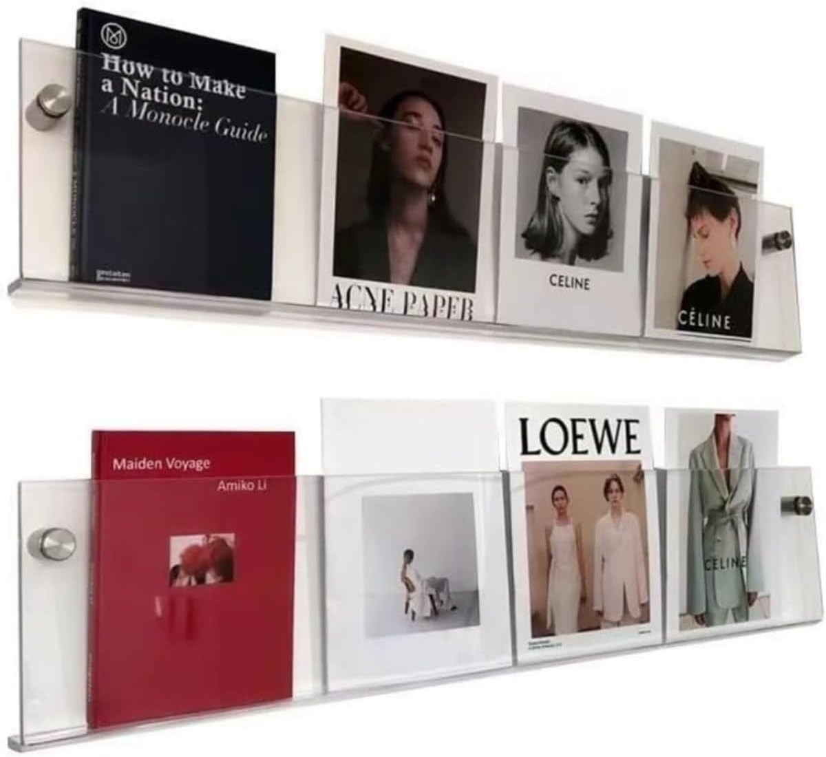 マガジンラック 壁掛け 2個セット 80cm 透明アクリル ウォールラック パンフレット・雑誌・書類・レコード用 本棚 ディスプレイ