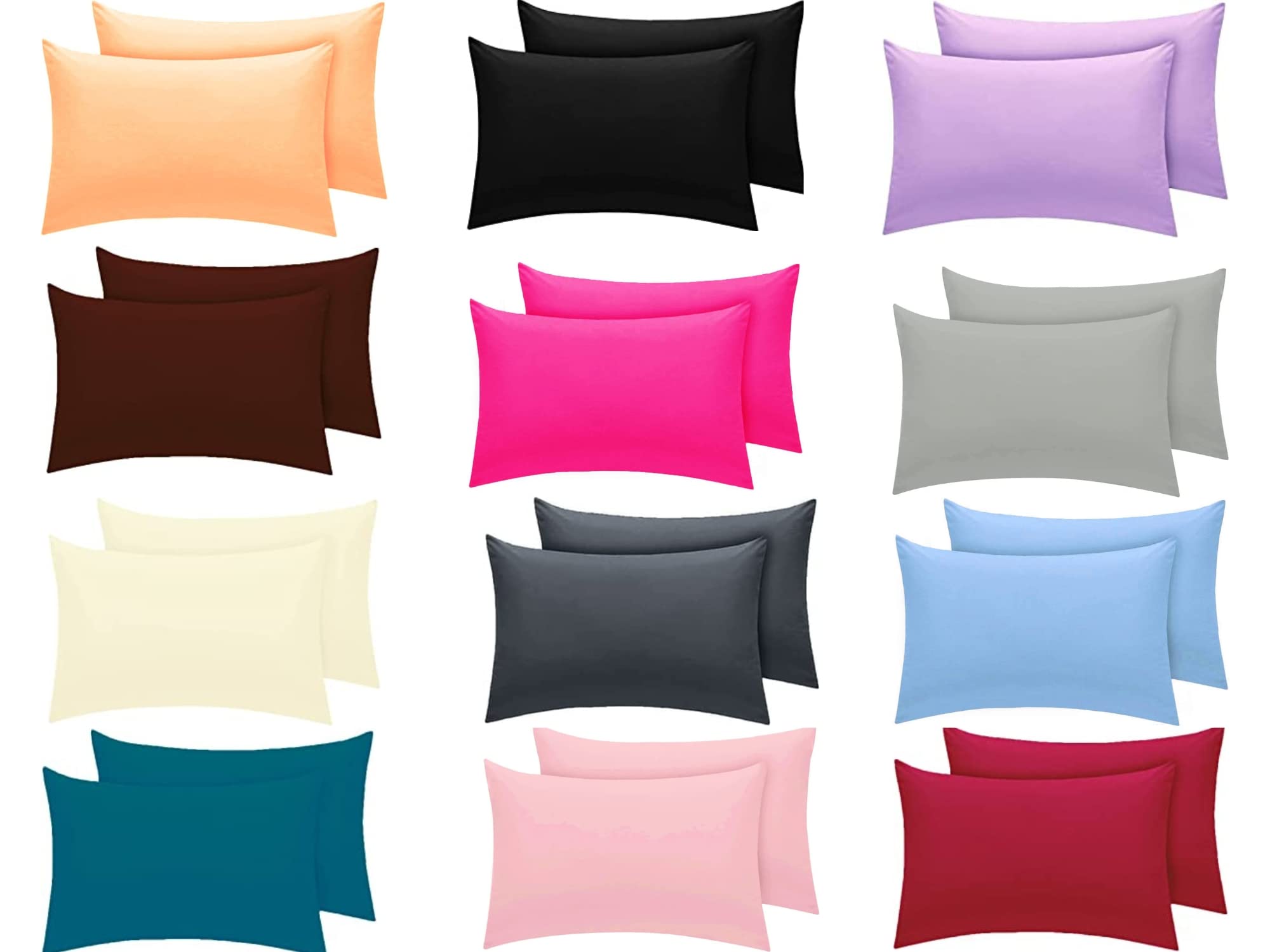 New Pack of 2 Pollycotton Black Pillowcases Housewife Plain Cover Percale Bedroom – Envelope Closure (50x75cm)