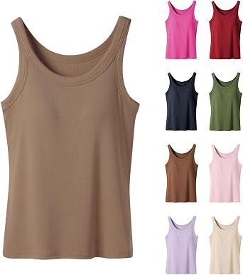 Camisole Tops for Women Summer Casual Sleeveless Cotton Basic Padded Tank Top with Built in Bra Workout Yoga Shirts