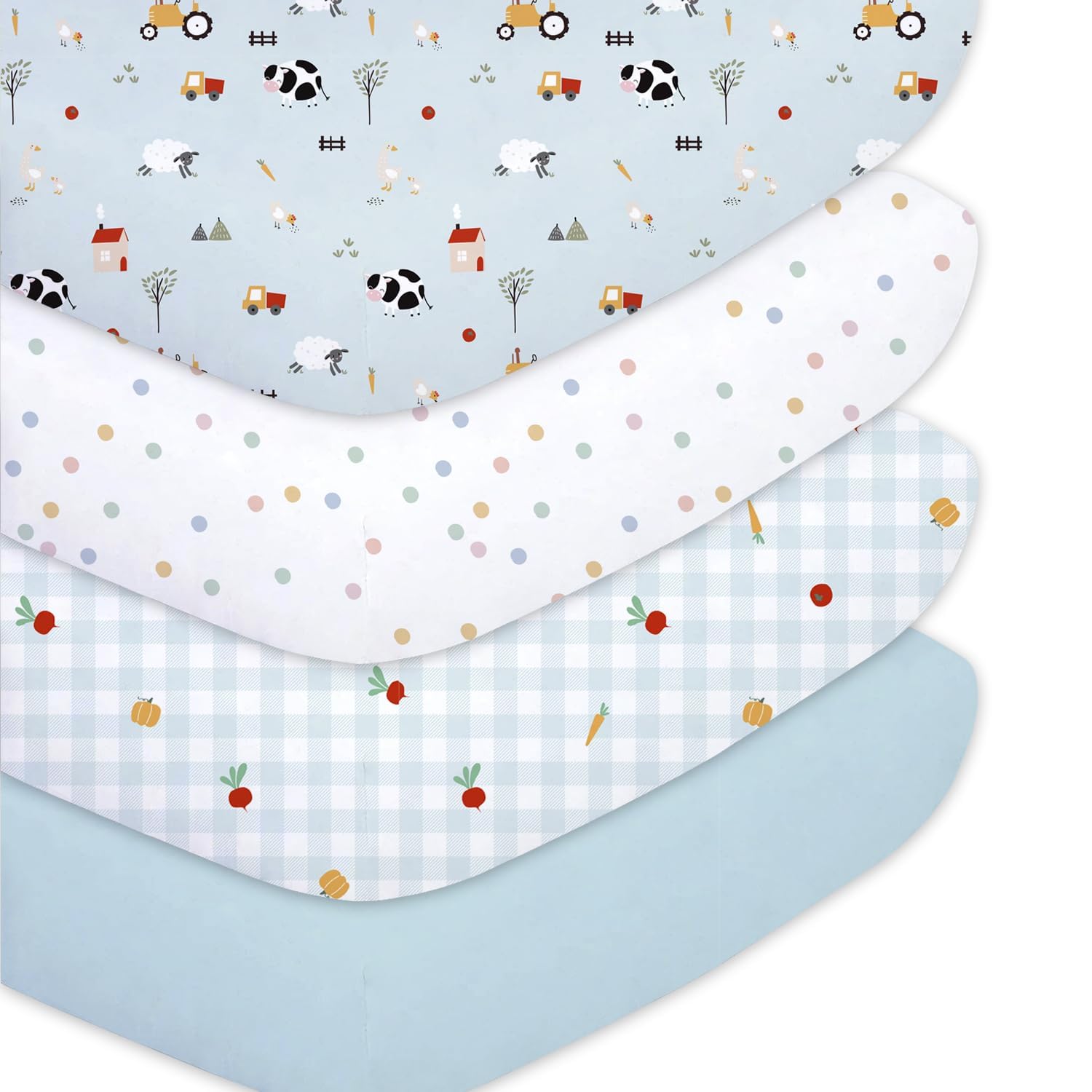 Little Grape Land 4er-Pack Spannbettlaken für 70x140 cm Baby, Atmungsaktive Mikrofaser-Polyester Bettlaken Kinderbett, Oeko-TEX Zertifiziert, Blaue Ranch