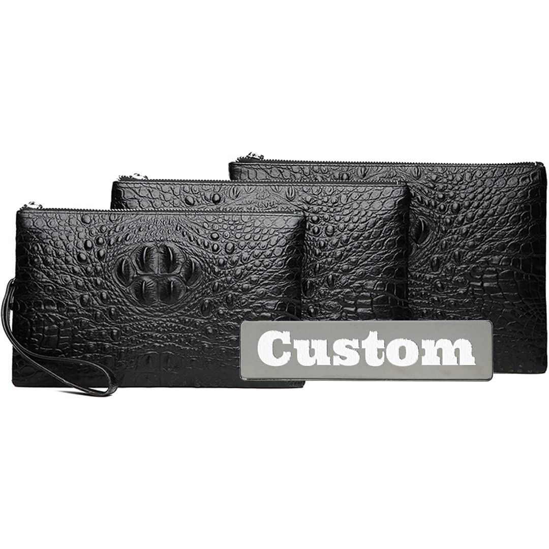 Personalized Name Zipperper Around Black Clutch Wallet Fiber Slim Men Billfold (Color : HEI-Zhong, Size : One Size)