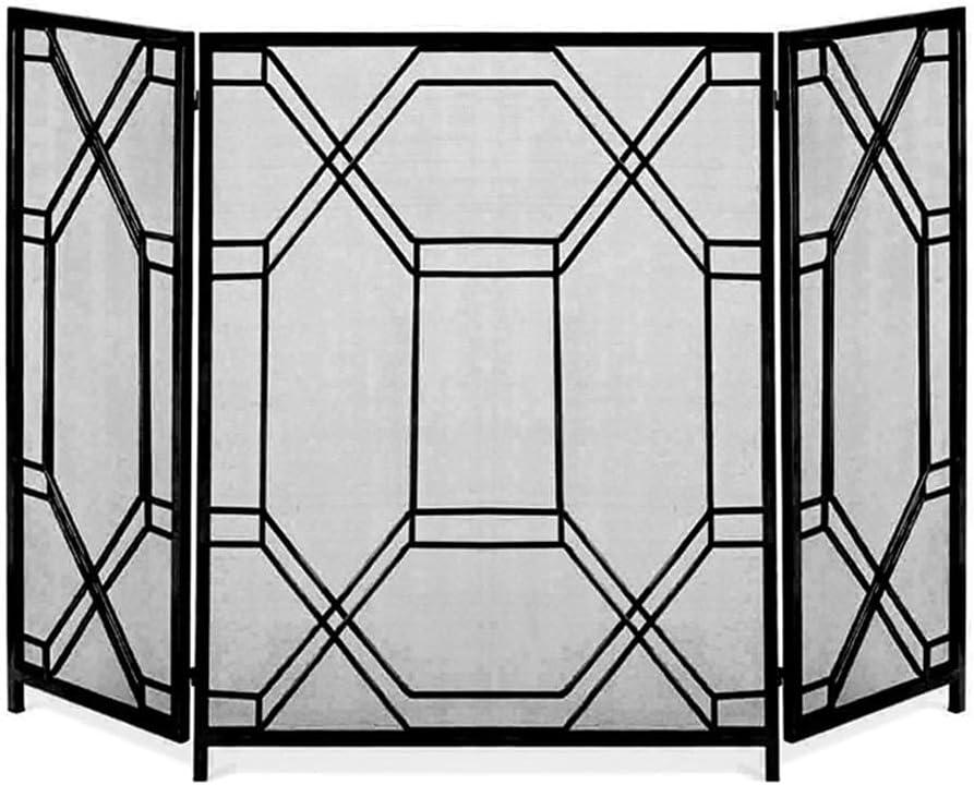 Fireplace Screen Guard, Golden Fireplace Screen Spark Guard， Vintage Foldable Fire Screen Protector Fireplace Mesh Screen Curtain， Diamond Lattice Design (Color : Gold)