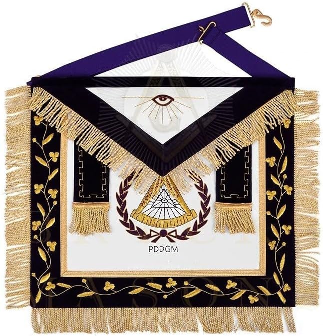 Bricks Masons Past District Deputy Grand Master Blue Lodge Apron Purple Velvet Gold Bullion Wreath Fringe Design
