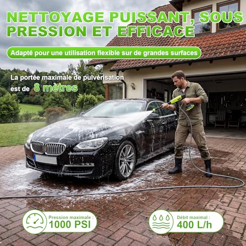 VOERJIA Nettoyeur Haute Pression sans Fil 21V - 1000 PSI Pistolet de Lavage Portable avec 2 Batteries 4.0Ah (Indicateur LED), Buse 6-en-1 pour Voiture, Vélo, Terrasse, Fenêtre et Jardin – vue 7