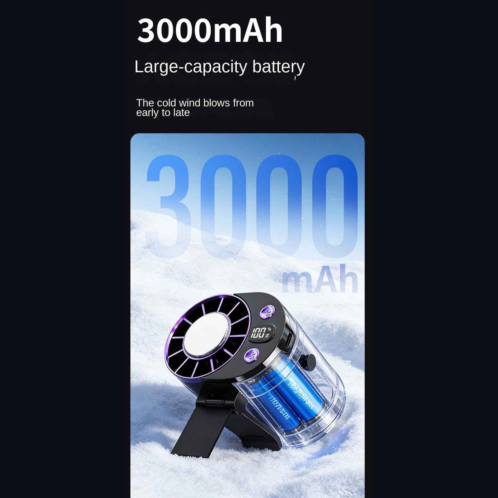 Ventilatore portatile a clip di dimensioni – 100 velocità display a LED accessorio rinfrescante portatile – Mini ventilatore da cintura a batteria con morsetto, per cantiere all'aperto casa