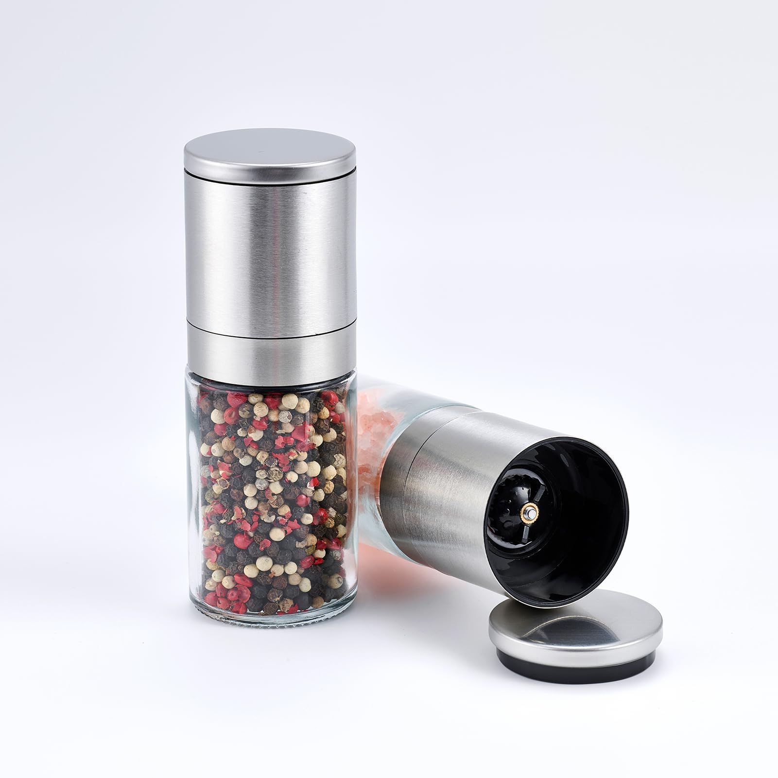 Salt and Pepper Grinder set of2. Mill Set Stainless Steel Pepper Shaker Adjustable Ceramic Coarseness Salt Grinder Black Pepper Spice Grinder Mill(salt and pepper not included)