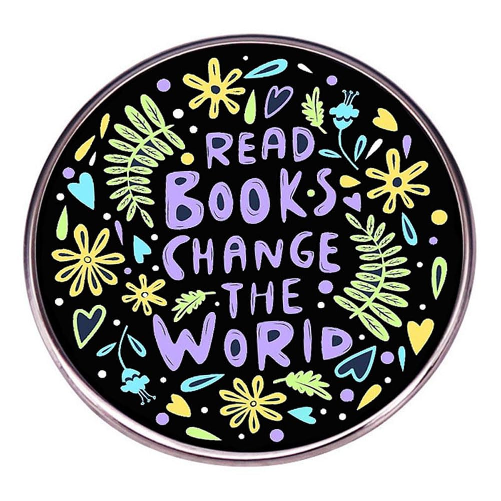 zhanghaoran Read Books Change the World Enamel Brooch Round Flower Words Enamel Pin Book Lover Collar Pin Book-themed Lapel Pin Badge Jacket Decoration Denim Backpack Cloth Gift for Friends
