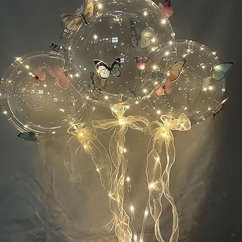 DIY発光 バルーンキット 波波球 LEDライト付き 透明PVCバルーン 蝶々デコレーション 手作り 未完成品 キット 組み立て式 結婚式 パーティー ギフト 地推 景品 大量セット キラキラ ランダムの色 夏祭り ハロウィン クリスマス用 子供 大人 ラ