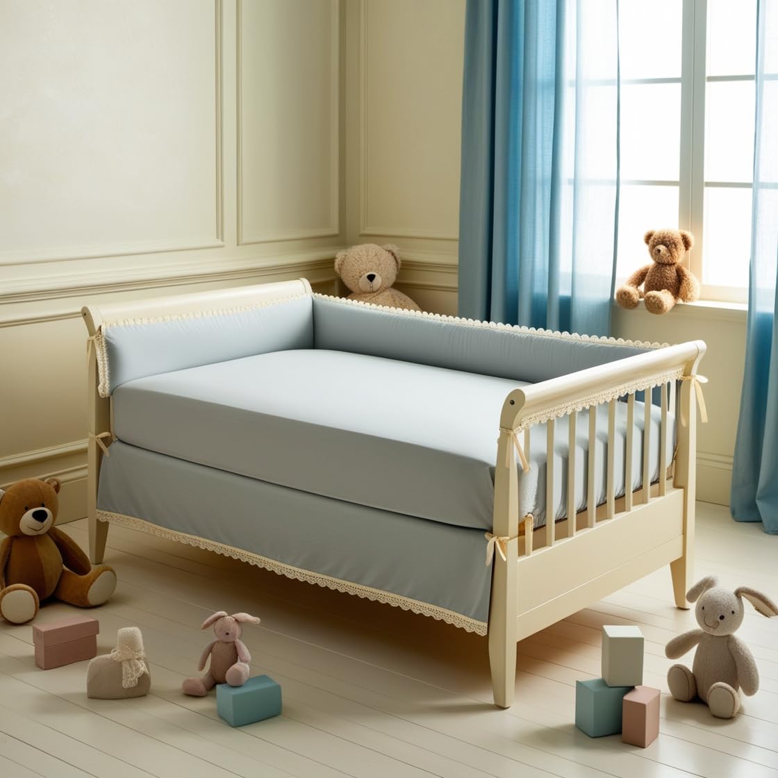 Cot Bed Fitted Sheet 100% Cotton 200 Thread Count 15cm (Grey, 60 x 140 cm/Cot Bed Sheet) Pack of 2 - Image 3