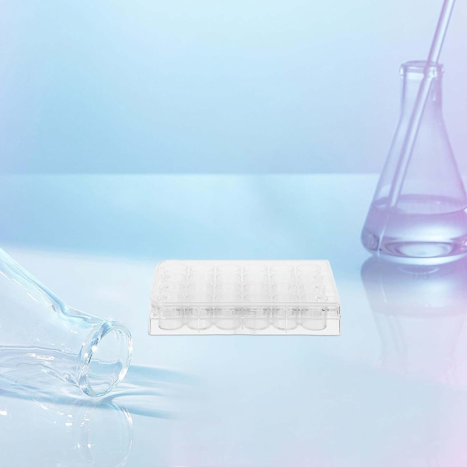 2pcs 24-Well Cell Culture Plates with Flat Bottom for Laboratory Tissue Culture and Cell Growth, Polypropylene Microplates Suitable for Scientific Experiments and Lab Analysis