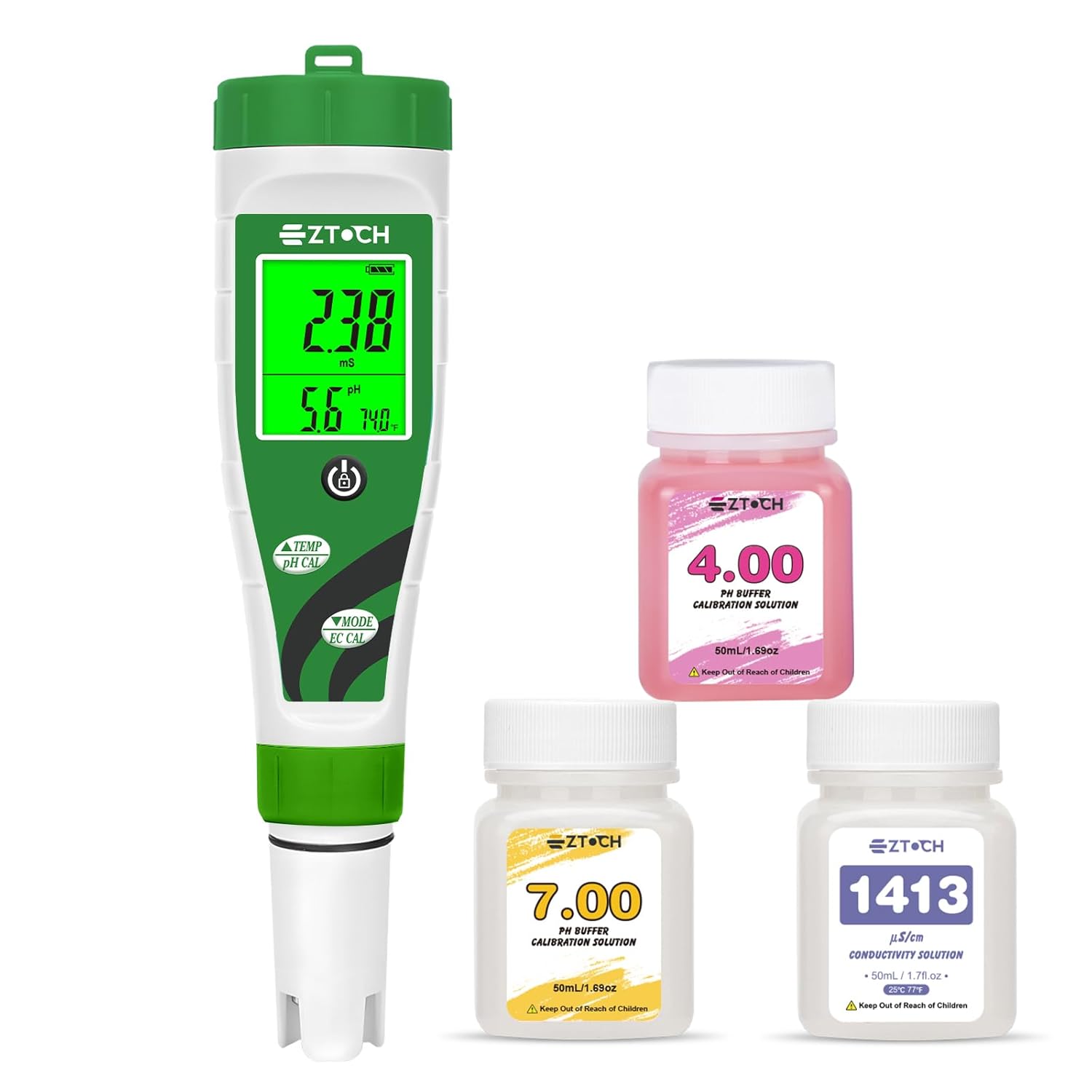 EZTOCH 4-in-1 Hydroponic pH EC TDS PPM Temp Meter - Simultaneous Display for DWC, Aquaponics & Nutrient Solutions