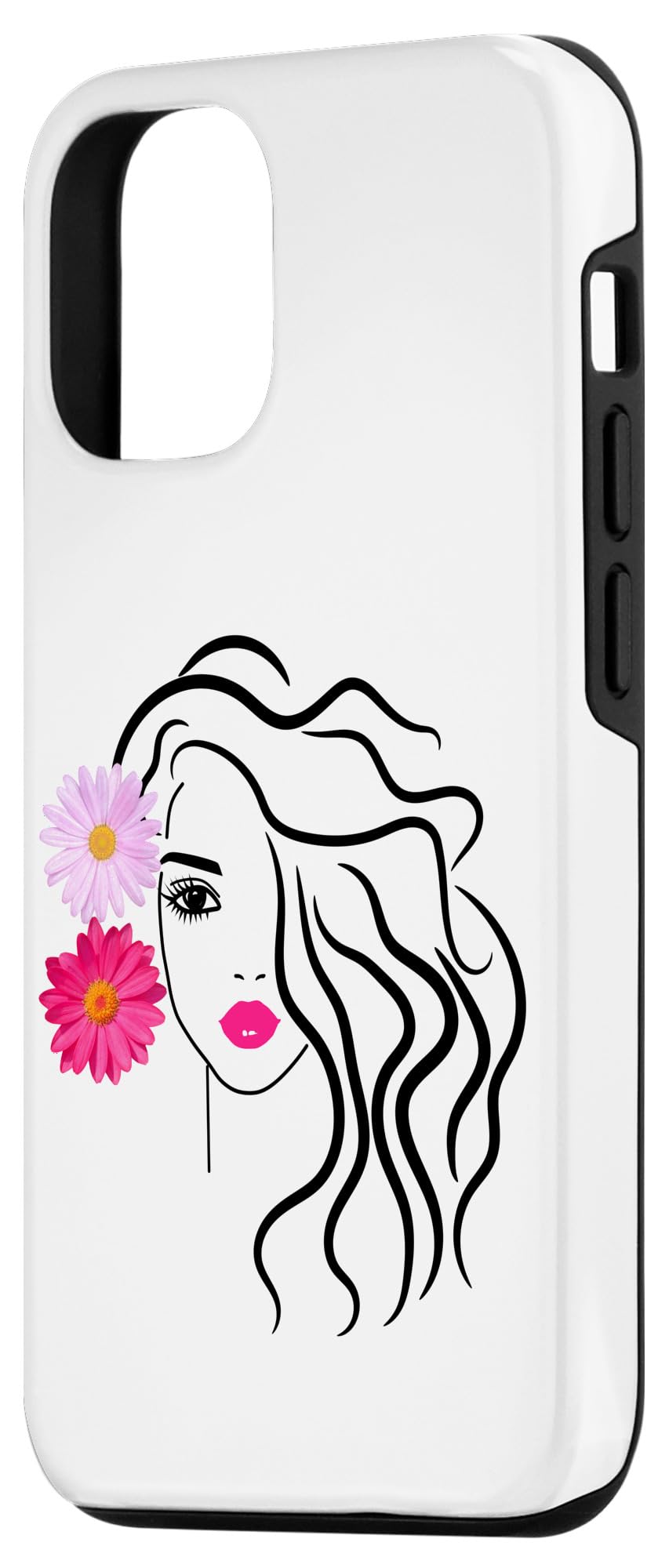 iPhone 14 Pro Pretty Girl Face Pink Marguerite White Black 2 Shapes Mania Case - Image 2