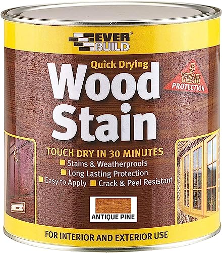 Everbuild Satin Wood Stain – Indoor And Outdoor Use – Weatherproof – UV-Resistant – Quick Drying – Solvent Free – Antique Pine – 750ml