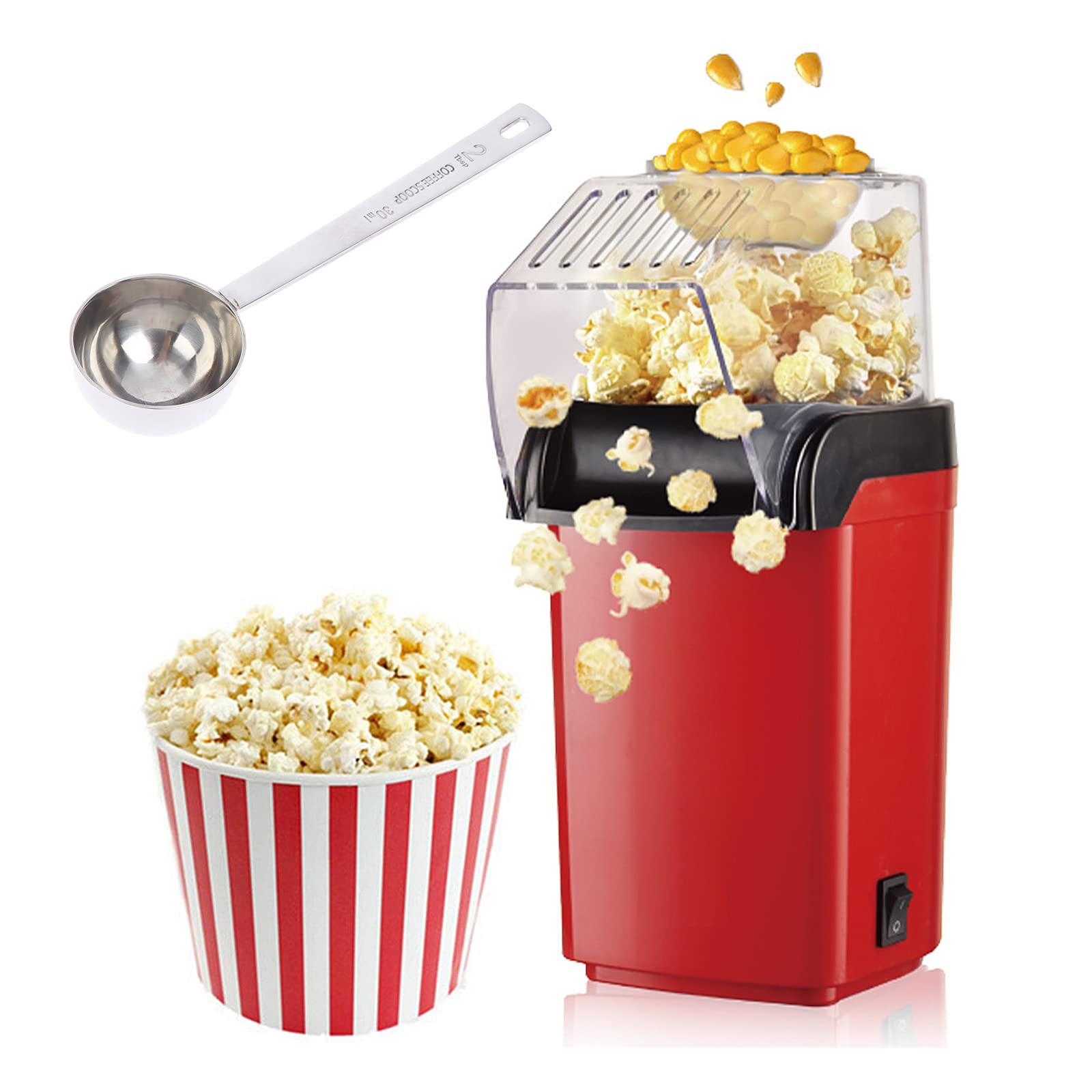 Amazon | ポップコーン メーカー 赤 | 手作り 簡単 熱風式 自動 
