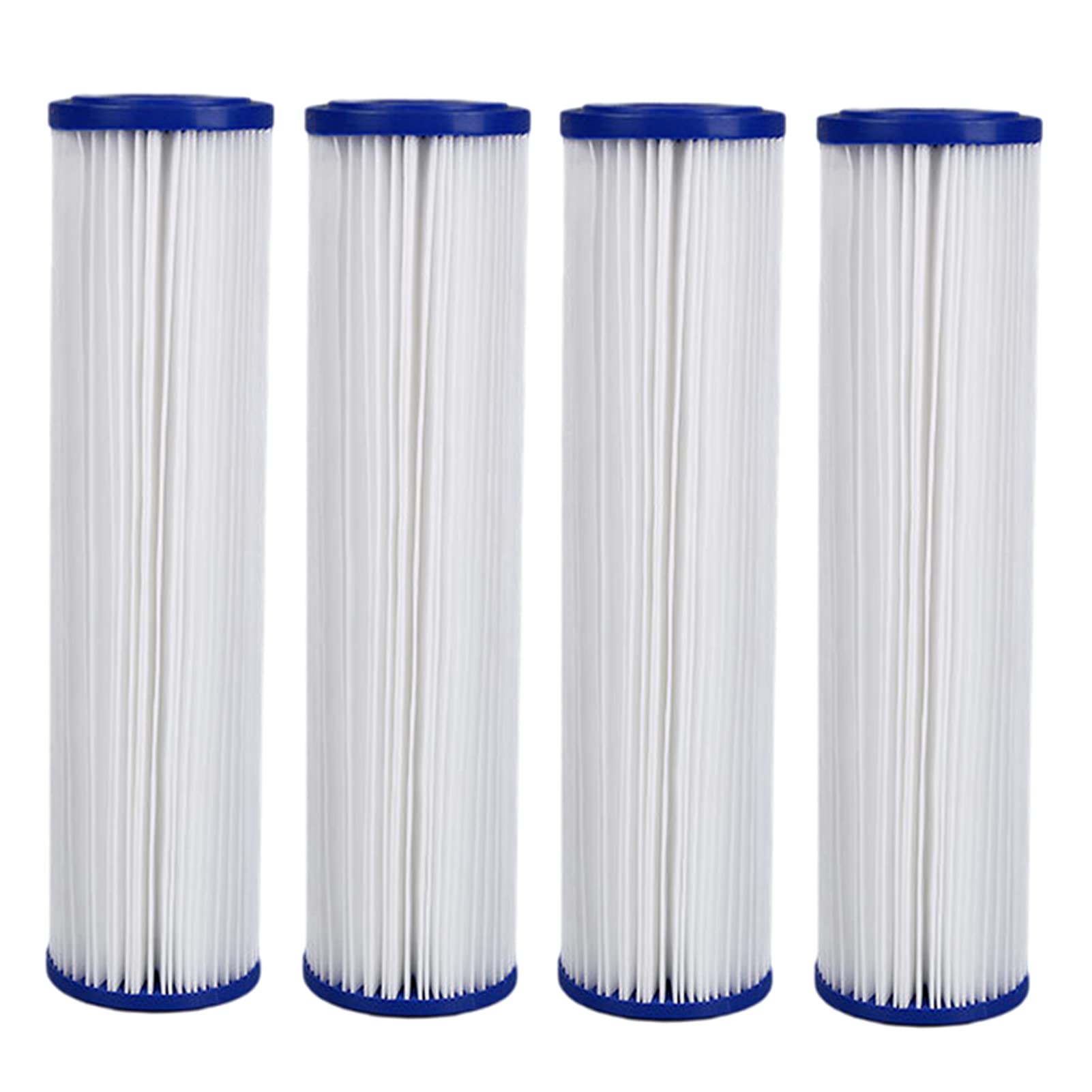 Filtro de agua de sedimentos de poliéster plisado de 20 x 4.5 pulgadas, elemento de filtro de repuesto, paquete de 4 prefiltros universales para toda la casa para una instalación plegable sencilla