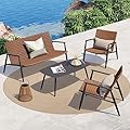 Grand patio 4 Pieces Outdoor Furniture Set, Leather-Look Patio Conversation Set, Vintage Brown Wicker Chairs Loveseat and A Coffee Table, Patio Furniture for Garden, Backyard, Porch