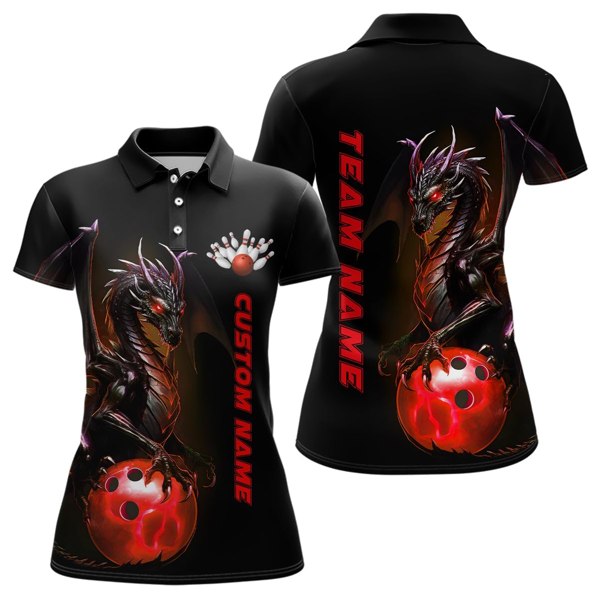 Personalisiertes Roter Drache Bowling-Polo & Viertelreißverschluss-Shirt Für Männer & Frauen, Liga-Team Trikot I5352