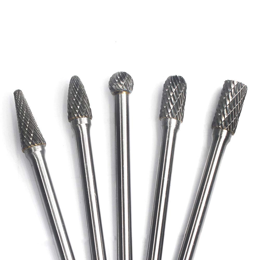 Carbide Burrs Set - 5pcs diameter Extended Long Double Cut Solid Carbide Rotary Burr File Set 1/4 Inch Shank for Die Grinder Drill, Metal Carving,Polishing,Engraving,Drilling — Amazon image 4