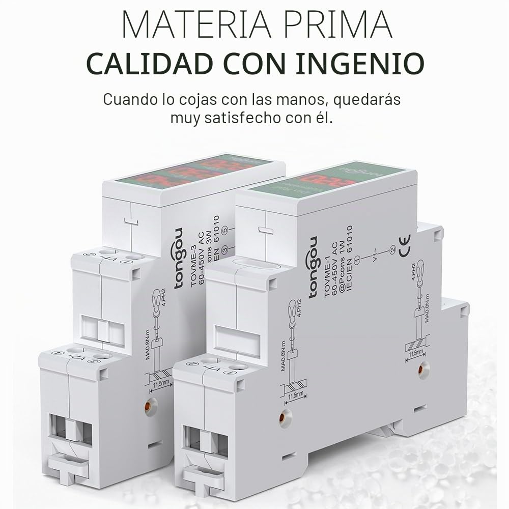 TONGOU Voltímetro voltímetro de 3 fases, pantalla digital, CA 60-450 V, voltaje digital, para montaje en carril DIN para mediciones