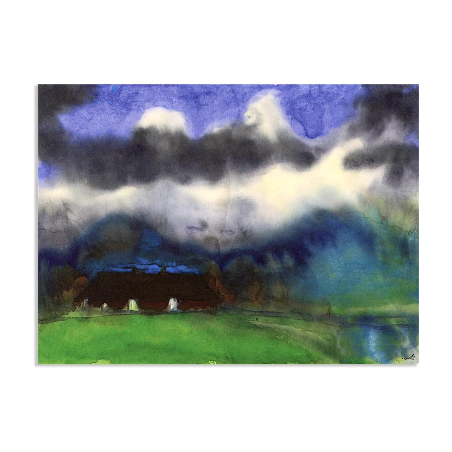 RXNHGJDS Emil Nolde Seascape Canvas Wall Art Hülltoft Farm Abstract Reproductions Coastal Expressionism Artwork Wall Decor for Living Room Bedroom Office Home Decor85x60cm(33x24in) Frameless