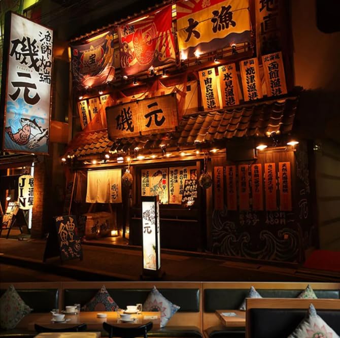 Papier peint restaurant sushi pour agrandir un mur salon avec un décor japonais 3D