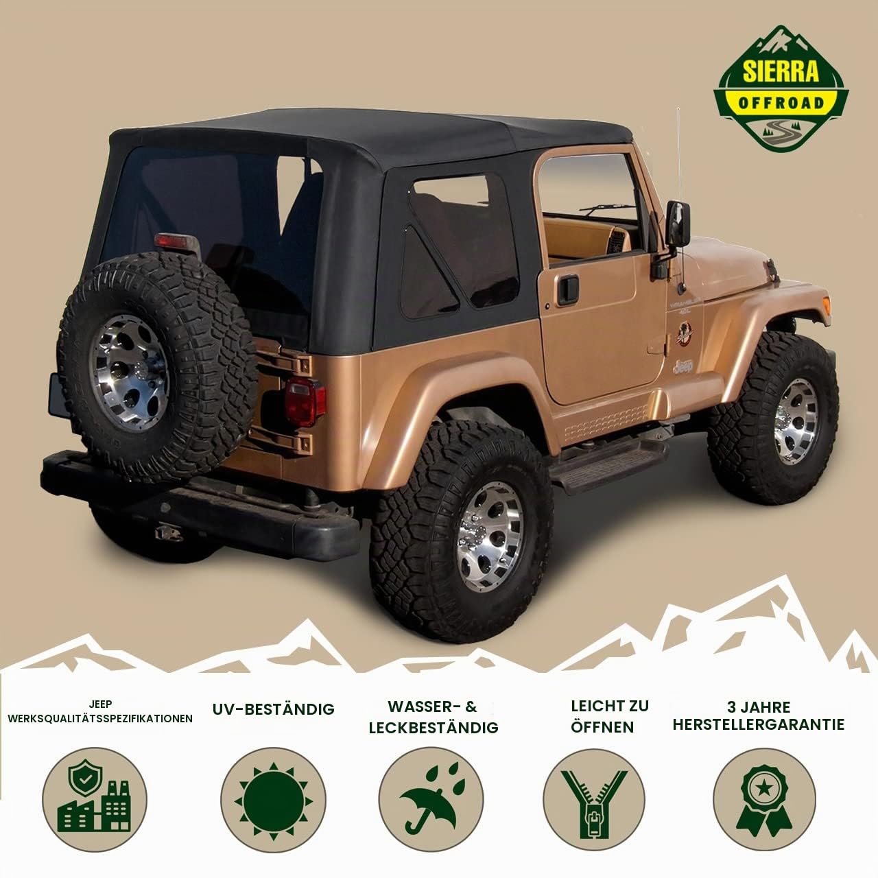 Sierra Offroad Factory Style Soft Top mit getönten Fenstern, ohne obere Türen, kompatibel mit Jeep Wrangler TJ 1997-2006 (Denim Black)