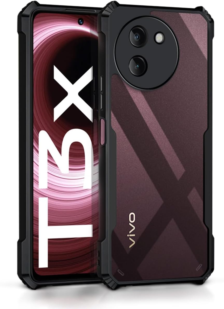 WOW IMAGINE Thermoplastic Polyurethane Shock Proof Clear Protective Back Case For Vivo T3X 5G-Airedge Technology|360 Degree Camera Protection|Transparent Hybrid Back Case Mobile Cover-Black