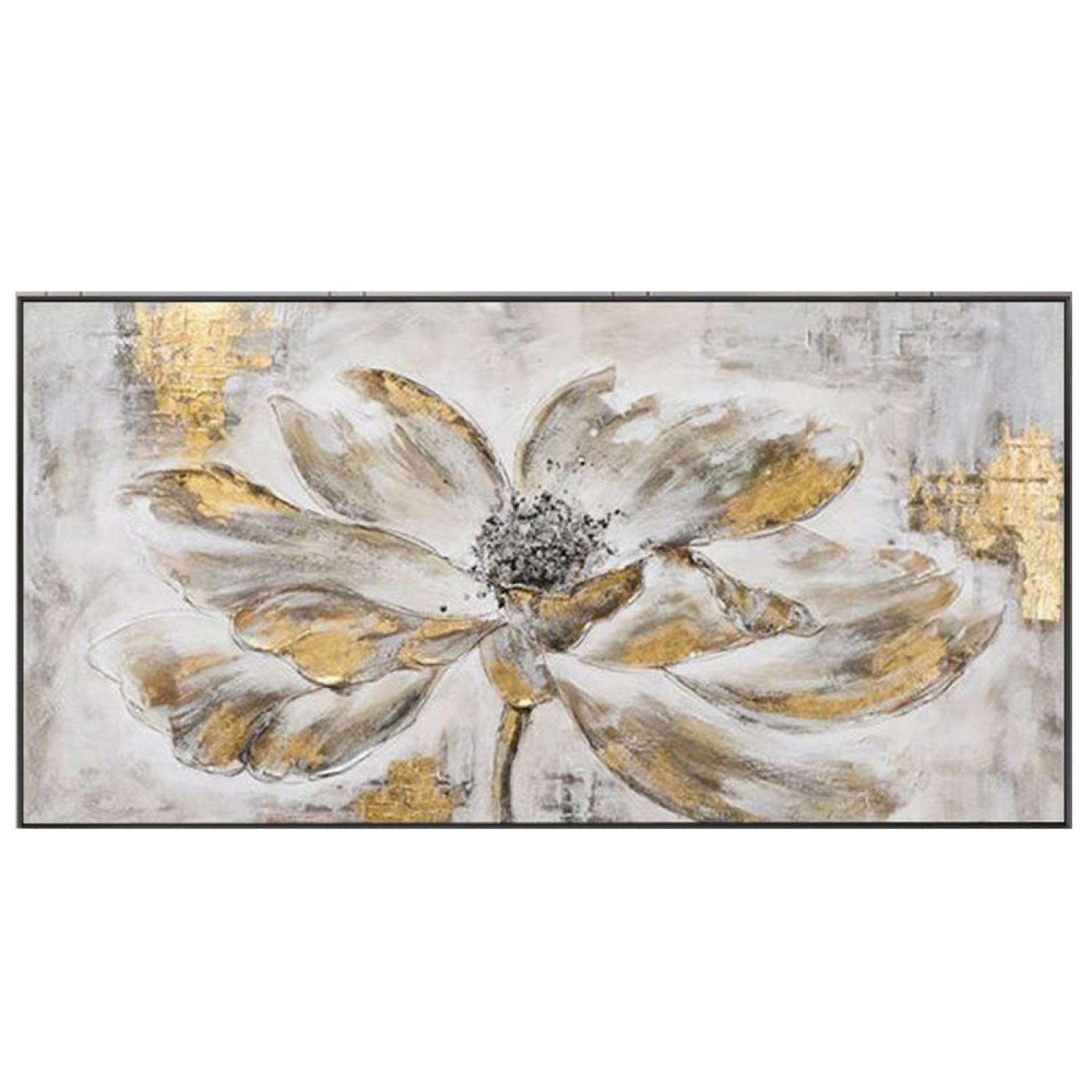 Große Blattgold-Blumen-gerahmte Wandkunst-Ölgemälde-abstrakte graue Blumenkunst-Malerei-Goldfolien-Wand-Kunst-moderne Hauptdekor-30x60cm(12x24in) mit Rahmen