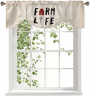Tie Up Valances for Windows, Country Cabin Kitchen Curtains Set Window Treatments, Vintage Farmhouse Barn Chicken Pig Cow Rod Pocket Curtains for Kitchen/Living Room/Home 54x18 Inch